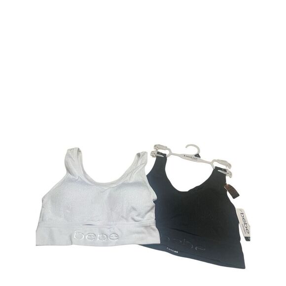 Bebe TWO PACK SEAMLESS MICROFIBER COMFORT BRAS Sz L Black/White NWT - Picture 1 of 6